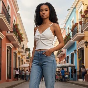 White Ruched Camisole Top